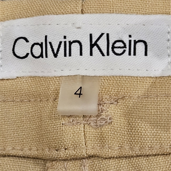 Calvin Klein SZ 4 Tan Paperbag Pleated Linen Blend Pant W/Belt & Utility Pockets - Picture 4 of 13